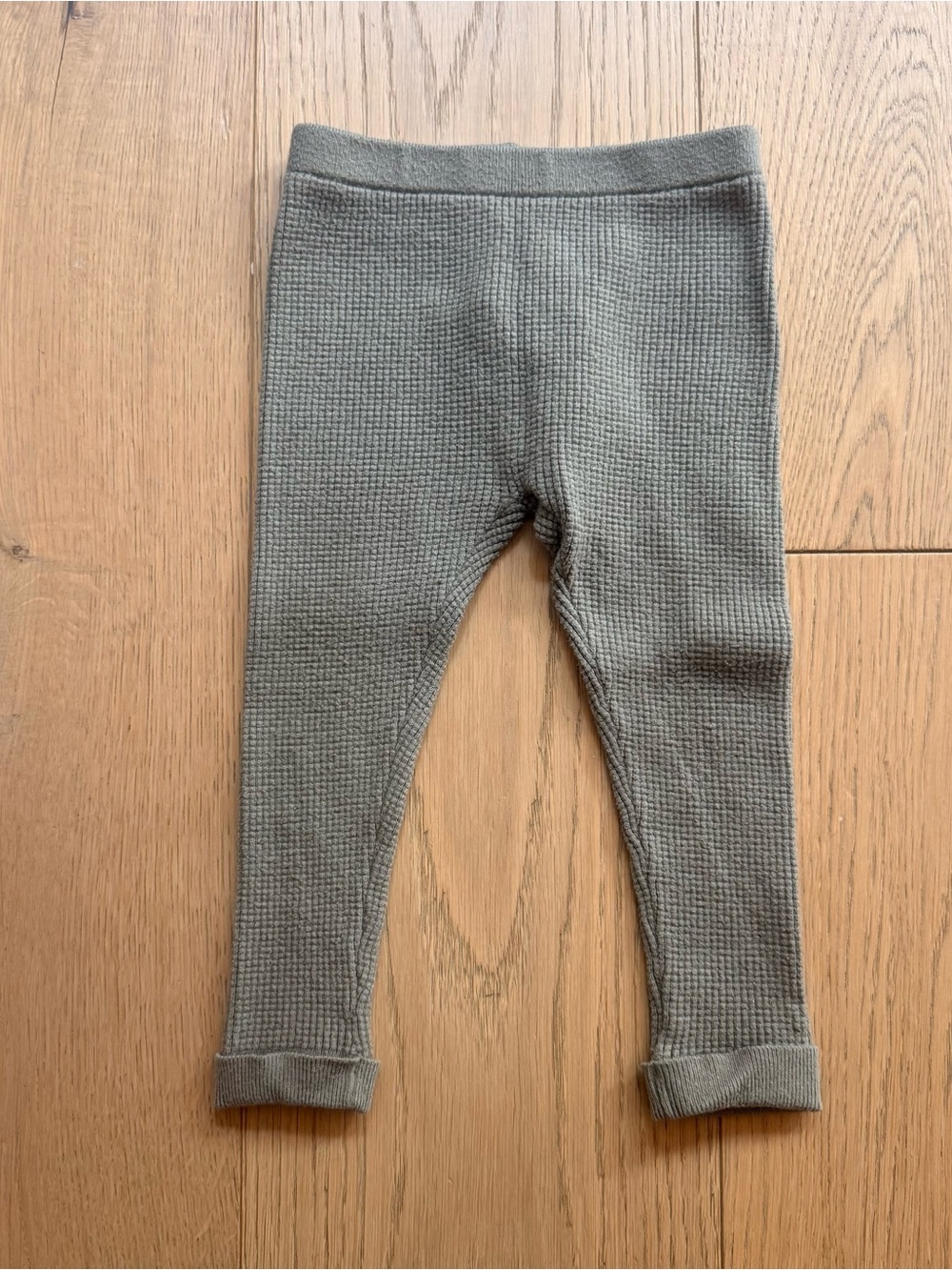 Zara Kids Waffle Knit Leggings - Olive Green